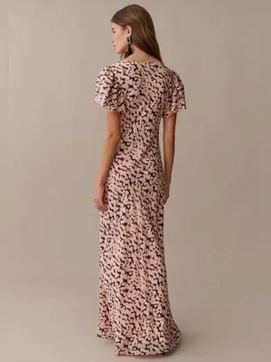 NWT Few Moda Leonor Silk Dress size Small S pink animal print flutter o.p.t thumbnail 2