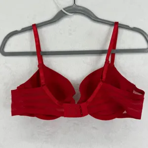 Adrienne Vittadini Studio Bra Size 36B Red Plunge Push‎ Up Mesh Accents thumbnail 3