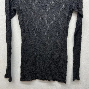 Womens Y2K Lace Sheer Open Knit Fairy Grunge Fitted Top XS Witchy Whimsigoth thumbnail 8