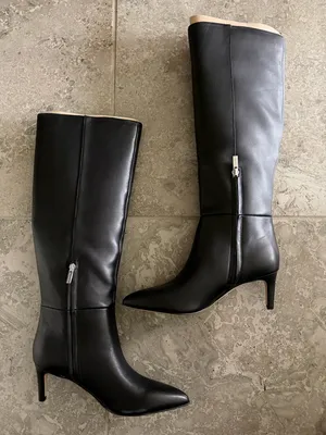 Calvin Klein Garry Leather Knee-High Pointed-Toe Boots in Black, Size 6, NEW thumbnail 3