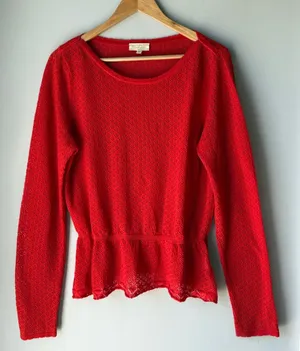 Modcloth Red Knit Peplum Sweater thumbnail 1