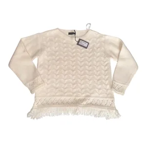Elsamanda‎ Fringe Knit Sweater Women Large White NEW Made in Italy Alpaca Wool thumbnail 2