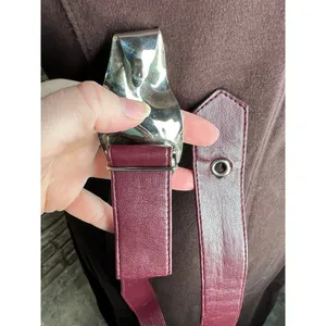 belt oval rippled buckle maroon burgundy wine silver vintage thumbnail 4