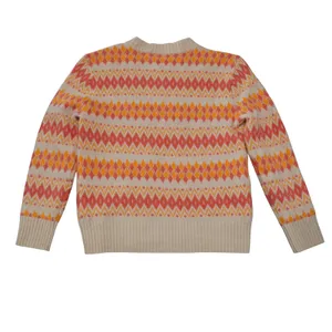 J. Crew XS 100% Cashmere Sweater Cream Orange Fair Isle Cozy Fall Winter thumbnail 6