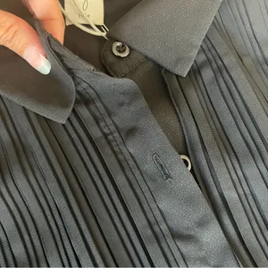 NWT pleated sleeveless shirt dress collared button down black size small thumbnail 8