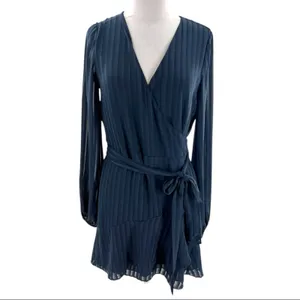 Ramy Brook shadow stripe Reed‎ wrap dress navy sz XS thumbnail 3