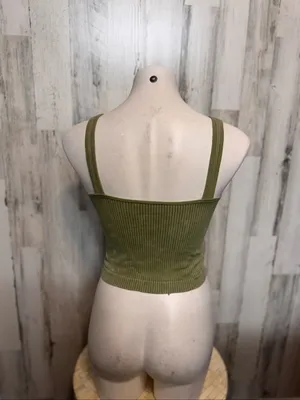 JoyLab Two Piece Set Womens Small Olive Green Ribbed Crop Tank Biker Shorts thumbnail 5