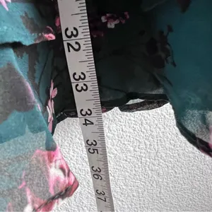 LINI Isabelle Floral Mini Dress Teal Pink Puff‎ Long Sleeve V-Neck Fit & Flare thumbnail 9