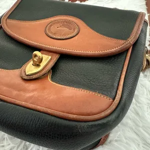Dooney & Bourke Vintage Black Pebbled Leather Tan Trim Crossbody Bag‎ thumbnail 6