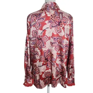 Chico's Red Satin Paisley Blouse with Ruffled Cuffs Size Medium Colorful Blouse thumbnail 2