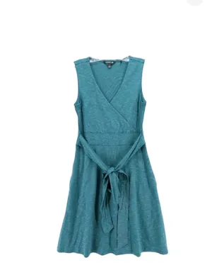 Toad&Co Cue Wrap Dress Size M Teal Blue Sleeveless Tie Waist thumbnail 2