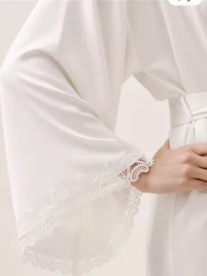 Flora Nikrooz X Anthropologie ivory Lace-Trim slip dress nightgown & Robe Set thumbnail 8