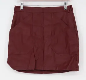 Express Skirt Womens 6 Burgundy Faux Leather Mini Patch Pocket NEW thumbnail 1