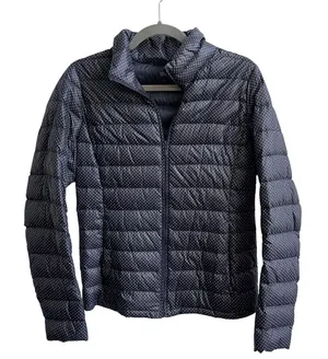 Uniqlo Ultra Light Down Jacket‎ Womens S Navy Polka Dot Puffer Full Zip Packable thumbnail 1