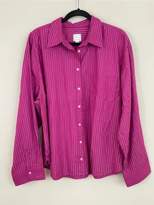Anthropologie The Shrunken Bennet Lurex Stripe Buttondown Shirt by Maeve Size XL thumbnail 3