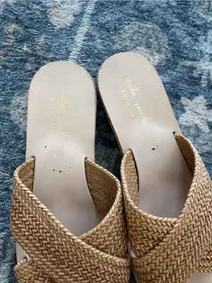 Mila Paoli Raffia Crossover Wood Platform Slide Sandal Size 8/8.5 thumbnail 3