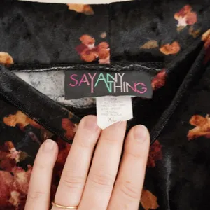 90s Grunge Say Anything‎ Floral Crushed Velvet Skater Mini Skirt XL Black Orange thumbnail 4