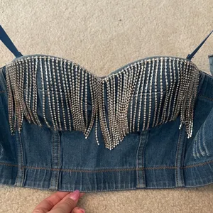 Denim and Silver Embellished Women's Top thumbnail 1