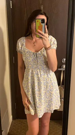 Hollister Blue and Yellow Floral Mini Dress thumbnail 1