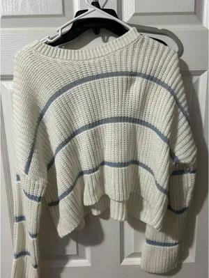 White and Light blue striped sweater thumbnail 1