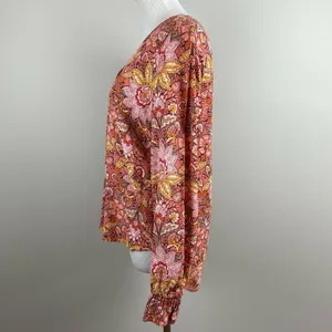 Ann Taylor LOFT Blouse Womens Small Floral Multicolor‎ V-Neck Long Sleeve Top thumbnail 7