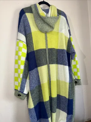 Free People South Bend Cardi Plaid Hooded Duster M NWOT thumbnail 6