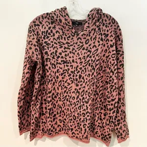 FATE by LFD Leopard Animal Print Hoodie Sweater Women's‎ Medium Mauve Wool Blend thumbnail 4