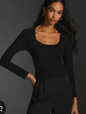 Anthropologie Maeve Black Crewneck Top Medium thumbnail 1