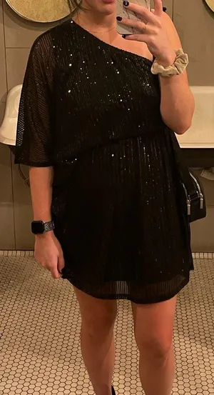 Sequin Black One-Shoulder Mini Cocktail Dress thumbnail 1