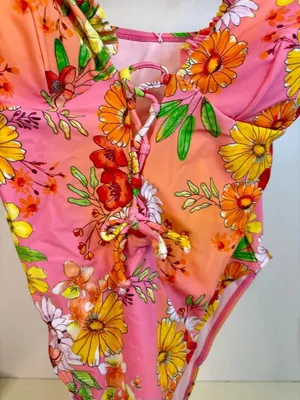 New with Tags Floral Tie-Front One-Piece Swimsuit - Pink & Orange thumbnail 5