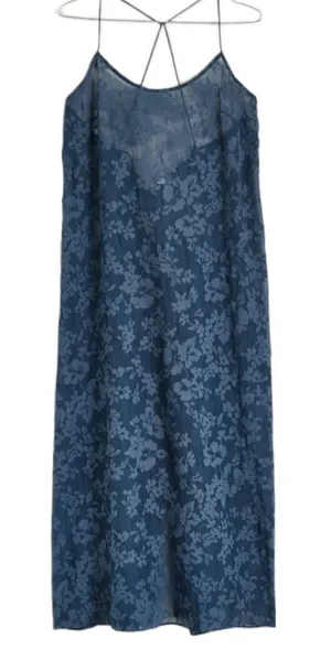 NWT Madewell Burnout Dusty Blue Floral Halter Cover-Up Midi Dress Sz Medium thumbnail 1