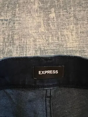 Express Dark Blue High Rise Asymmetrical Distressed Hem Skinny Jeans Size 4R thumbnail 5