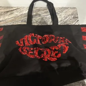 Victoria's Secret Black and Red Canvas Tote thumbnail 4