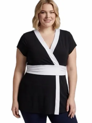 WHITE HOUSE BLACK MARKET Black/White Color-Block Tunic Top Made in USA Size XL thumbnail 2
