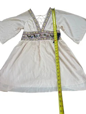 Lulus Reign Check Pale Peach Embroidered Dress Mini Boho Womens Medium NEW thumbnail 15