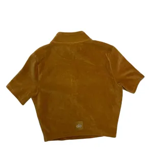 Alo Yoga Quarter Zip Mock Neck Corduroy Crop Top In Toffee - Women’s size small thumbnail 4