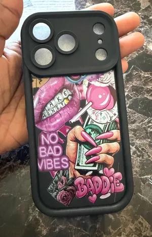 Black & Pink “Baddie” Graphic Phone Case – No Bad Vibes – Fits Select iPhone Pro/Pro Max Models thumbnail 1