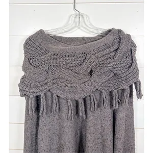 BCBGMaxAzria Women's Fringe Cable Cowl Pullover Sweater Heather Gray Size XS thumbnail 2