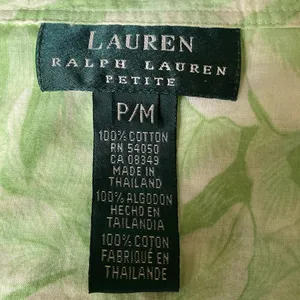 Ralph Lauren Petite Medium 100% cotton green & white long sleeve roll tab blouse thumbnail 4