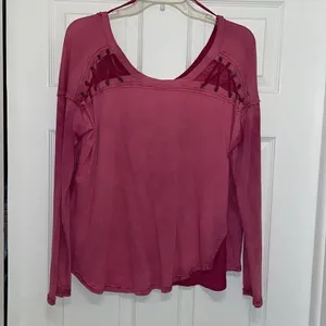 Free People We the Free Faded Pink Raw Trim with Criss Cross Shoulders Top thumbnail 2