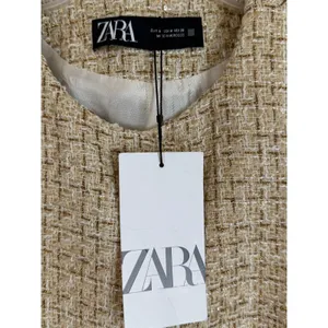 Zara Tweed Vest Women Medium Gold Metallic Belted Longline Sleeveless Jacket NEW thumbnail 10