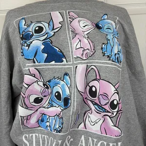 Disney stitch and angel gray crewneck sweatshirt thumbnail 2