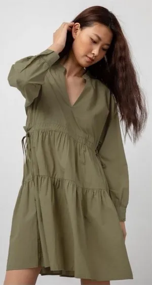 Rails Ivy Mini Moss Green Tie Waist Tiered Dress Women's Size Small thumbnail 1