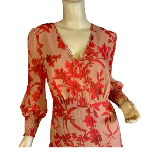 Sam Edelman Red & Tan Floral Print Chiffon Maxi Dress Nwt (6) thumbnail 8