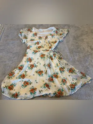 Women’s Altar’d State Floral Wrap Midi Dress in Ivory with Orange Blooms Size XS thumbnail 10