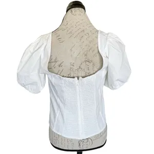 J.Crew Womens Blouse Sz 10 Short Sleeve Cottagecore Cottage Bohemian Smocked thumbnail 4