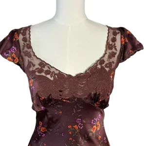 Free People Dainty Lace Retro 90s Butterfly Babe Maxi Dress Brown Combo Medium thumbnail 9