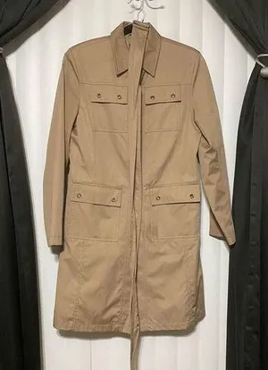 Gallery tan button, belted raincoat type coat thumbnail 1