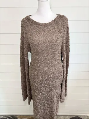 Honor the Gift Tie-Back Taupe Gray Maxi Dress Long Flared‎ Sleeves Size L NEW thumbnail 4
