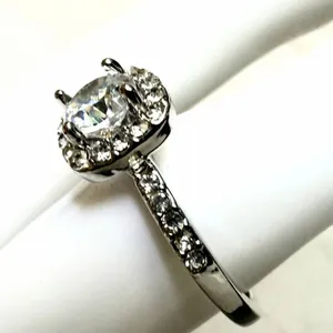 Silver Tone Halo CZ Engagement Style Ring Silver thumbnail 2
